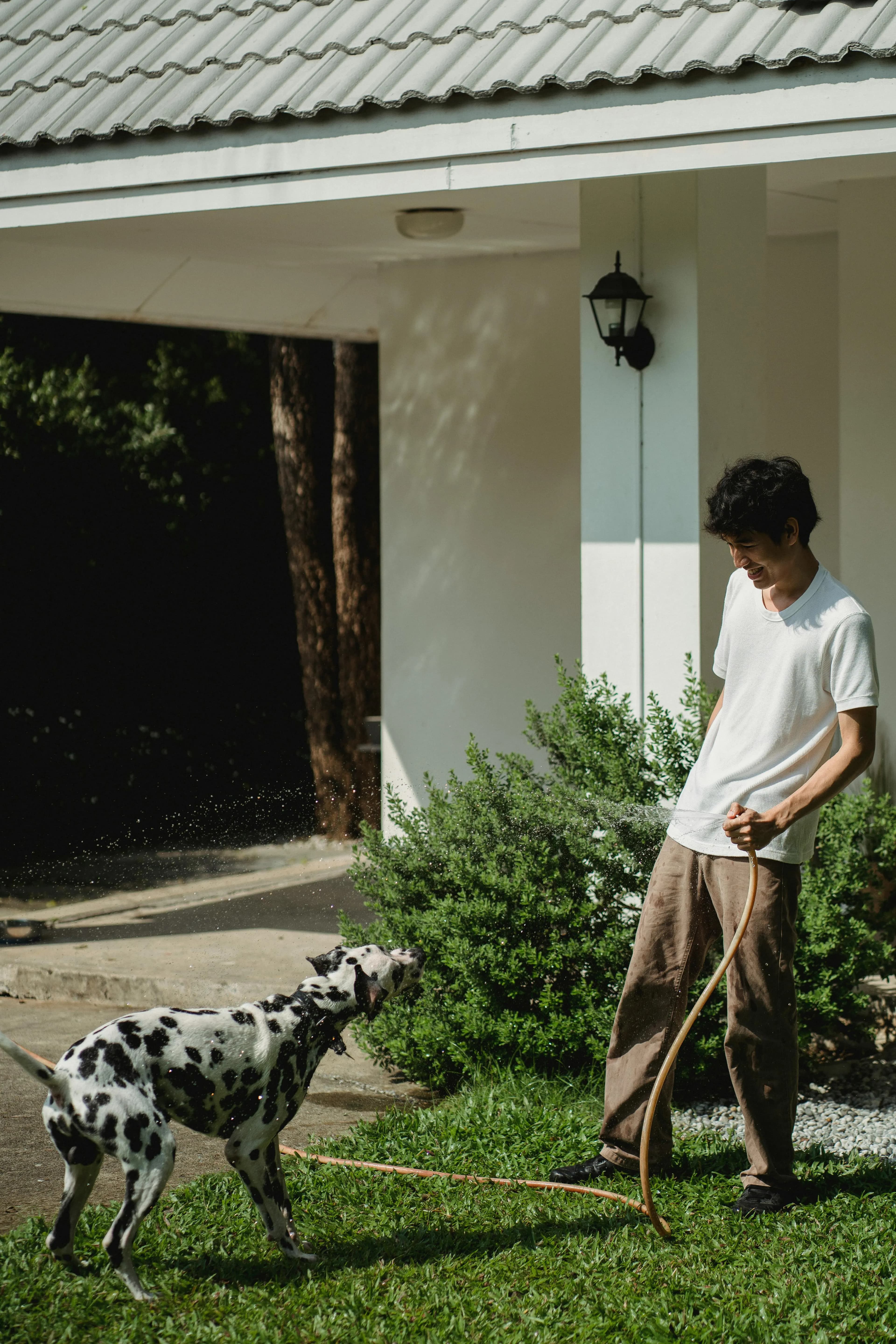 Happy customers in garden